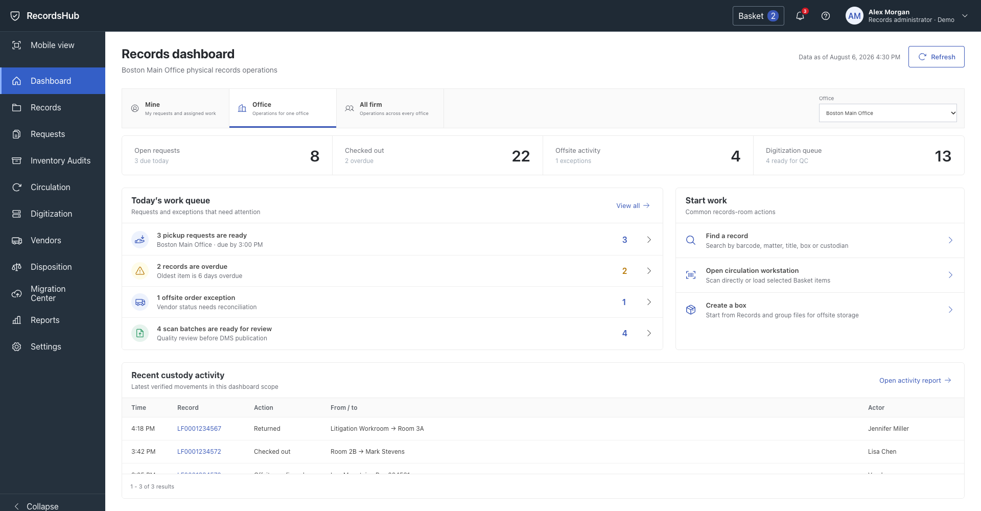 RecordsHub product interface